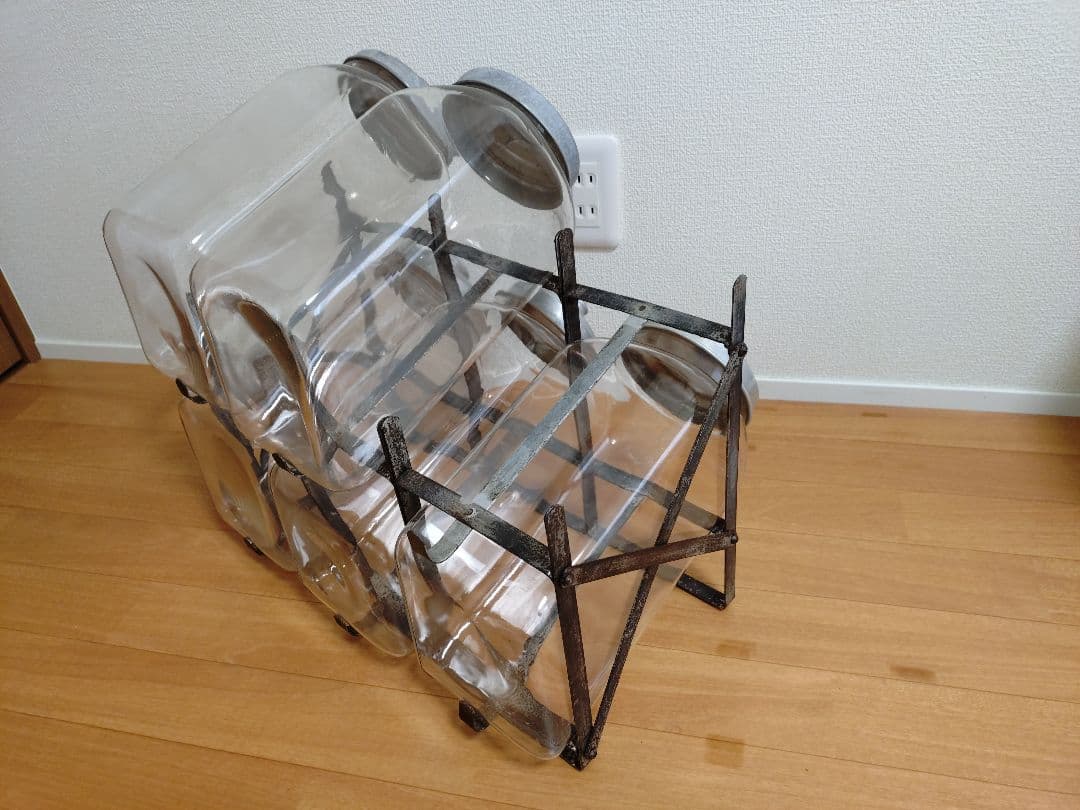 昭和レトロ　ガラス瓶お菓子入れ　小物入れ　アンティーク　ビンテージ　架台付　レア