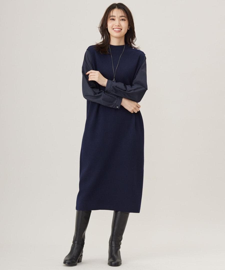24AW ジェイプレス　CLOTH COMBI KNIT ワンピース　ネイビー系
