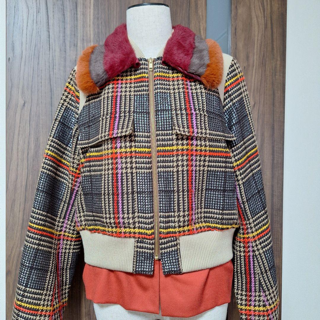 MUVEIL ミュベール ブルゾン チェック ブラウン系 36