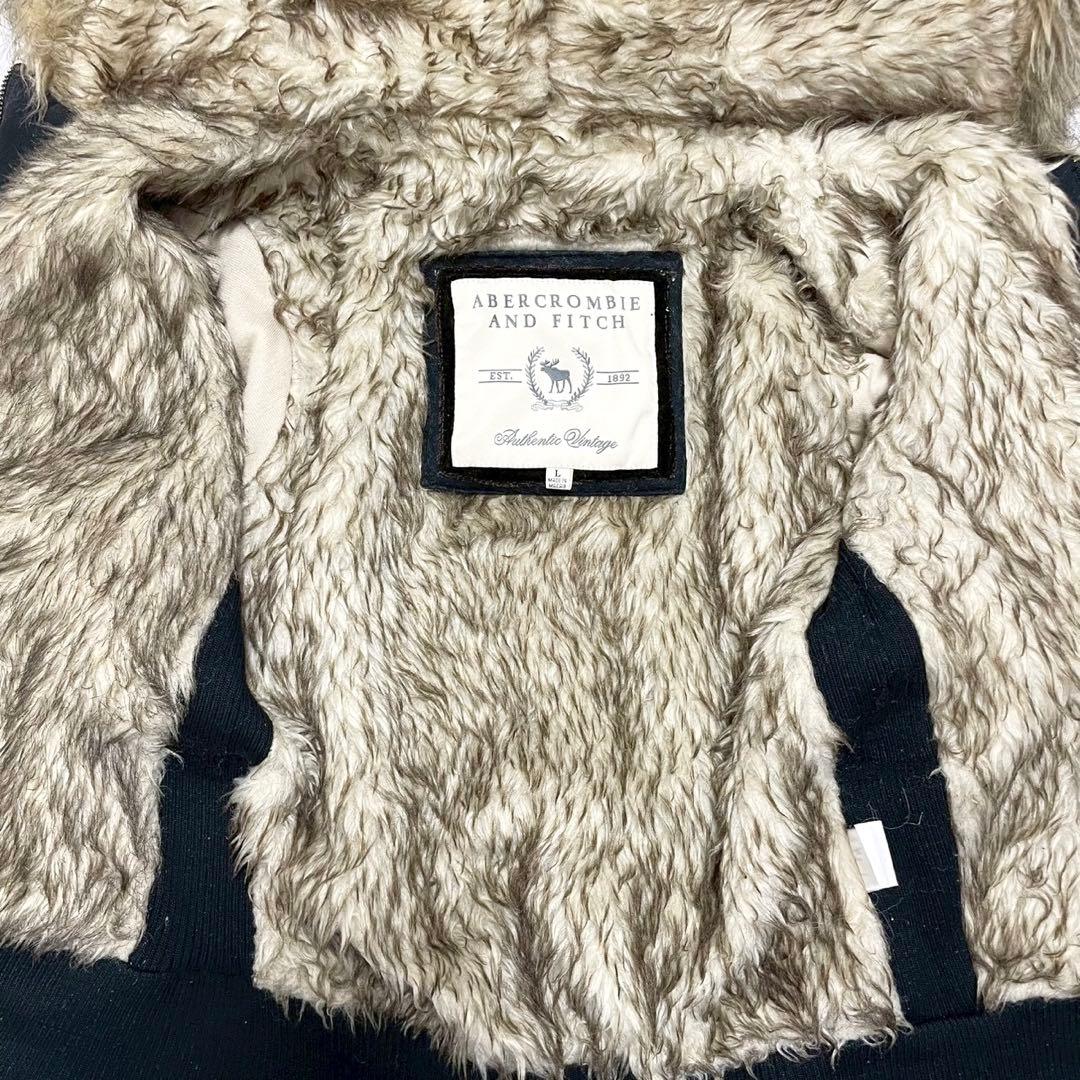y2k❤️ Abercrombie＆Fitch ロゴ 刺繍 ファー ジップパーカー