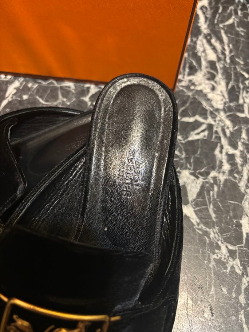 HERMES ブラック スエード ミュール　38