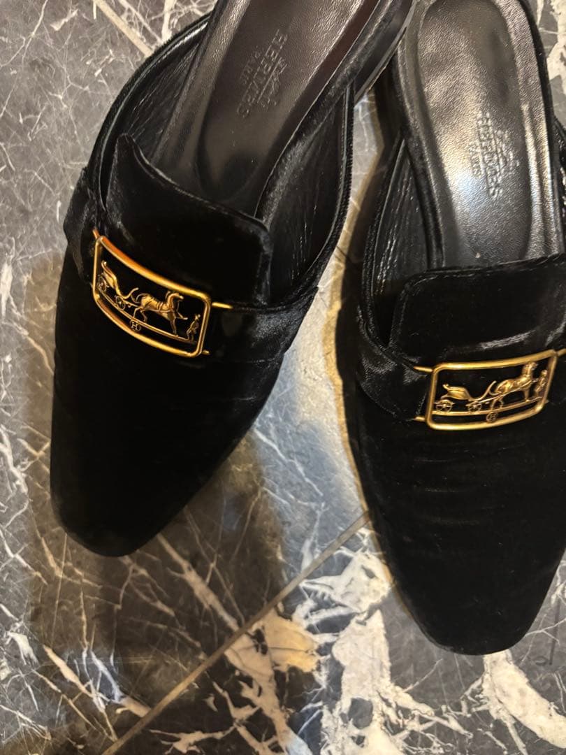 HERMES ブラック スエード ミュール　38
