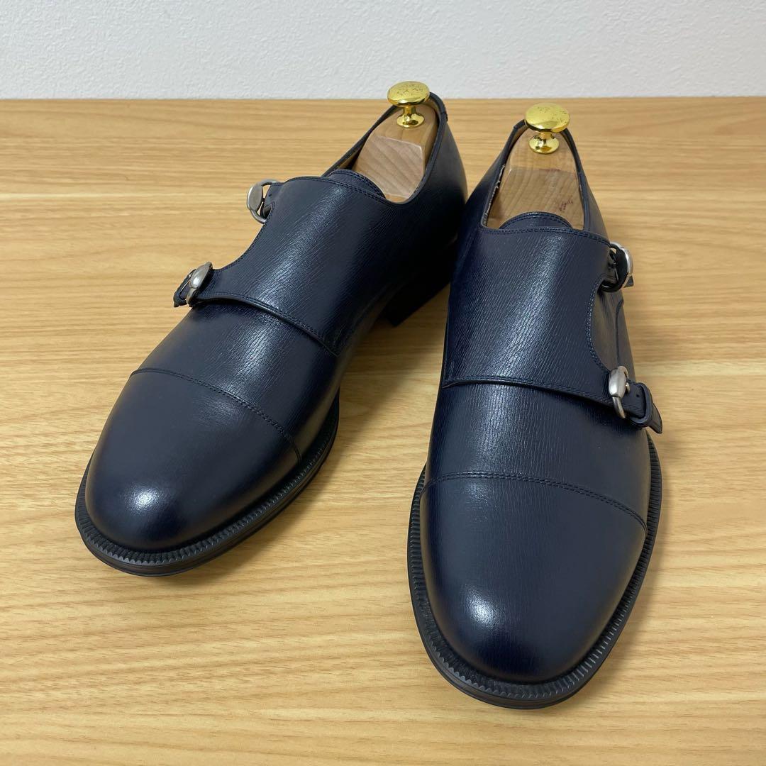 グッチ　ダブルモンクレザーシューズ　ネイビー 322478 9.5