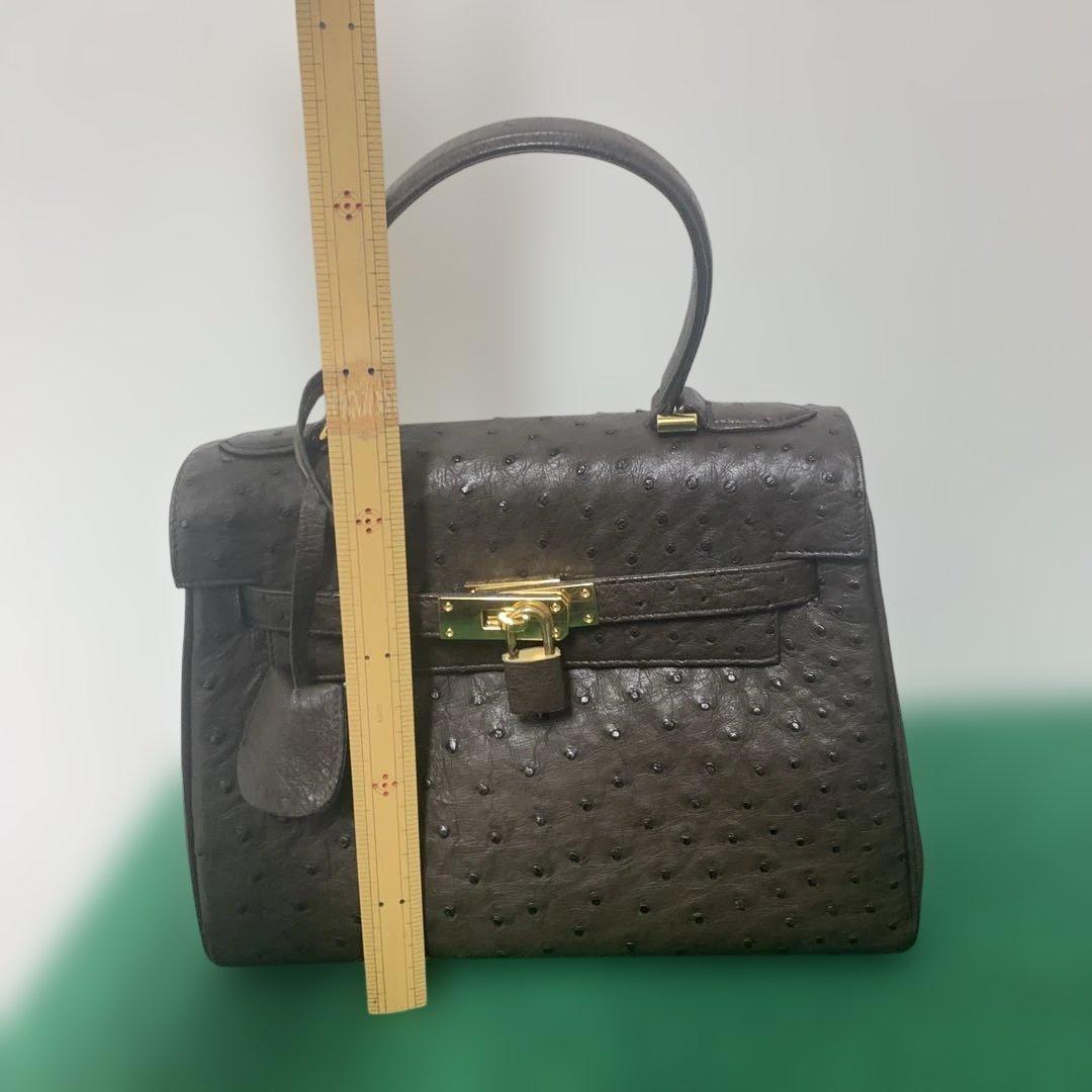 【美品】HAMANO オーストリッチ ブラウン レザー ハンドバッグ