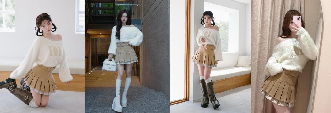 ダーリッチ darich ダブルプリーツミニスカート IVO アイボリー S