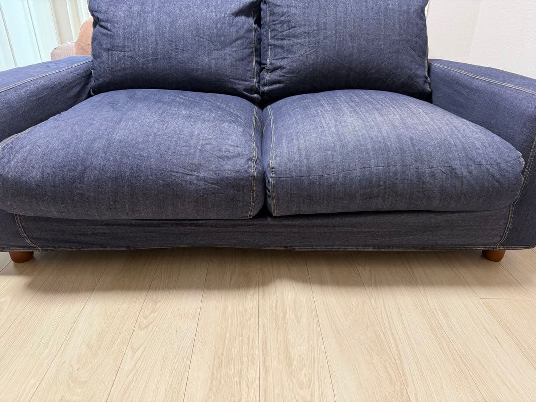 （値下げ）無印良品 2人掛けソファ ヘッドレスト付き デニム調カバー