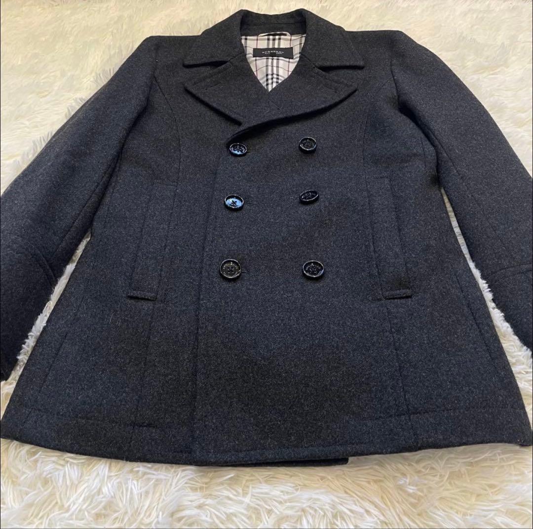 極美品 バーバリーブラックレーベル ピーコート ダークグレー ノバチェック
