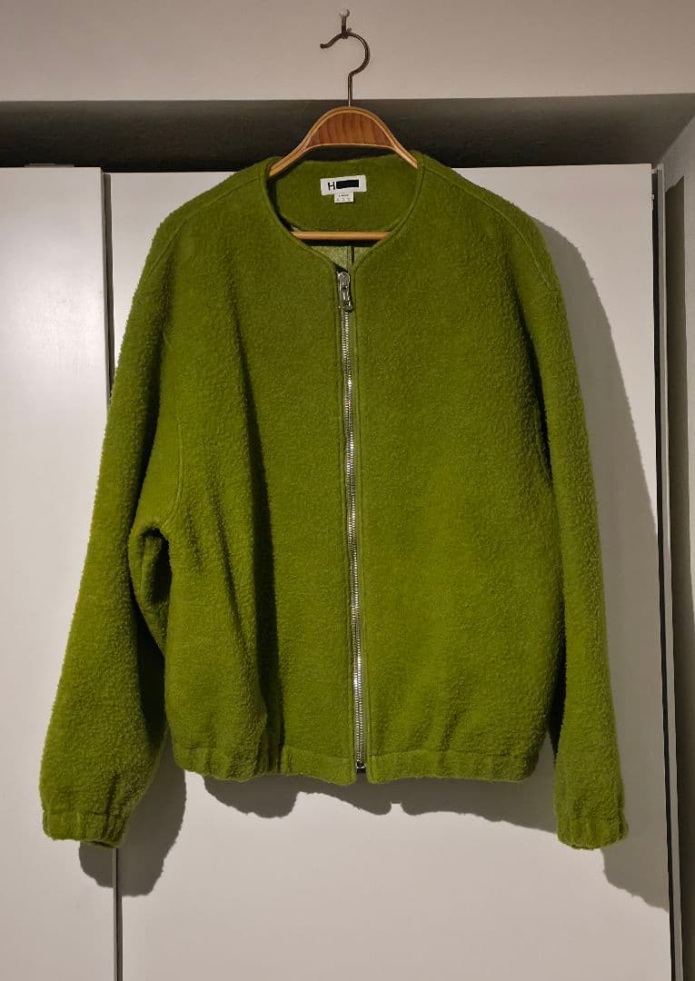 H Beauty&Youth ライムグリーン ナッピングウールジップジャケット