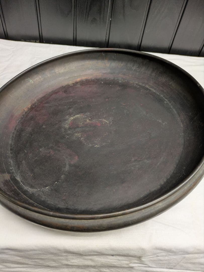 アンティーク　古い大きな銅製水盤　/　花活け 　古家具　徳利　ぐい呑