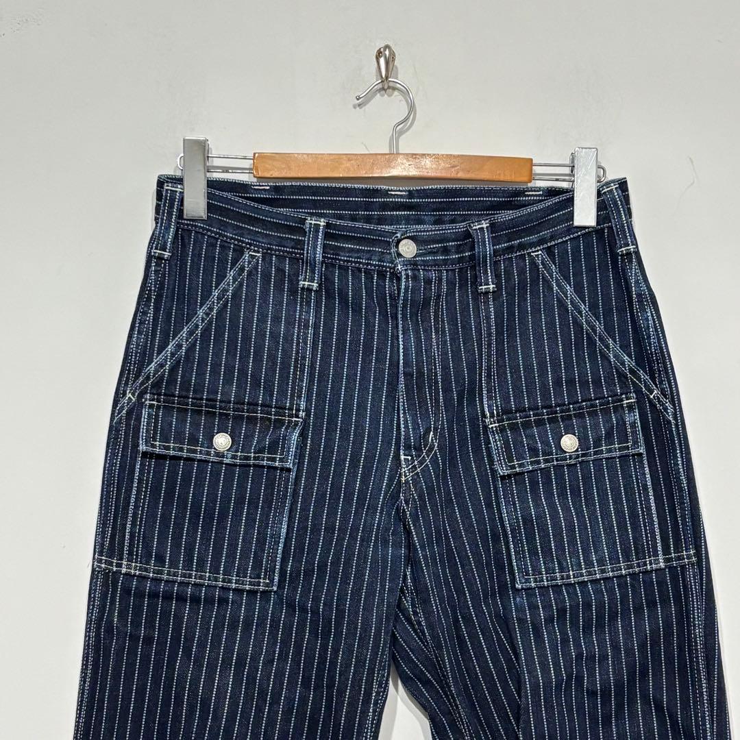 児島ジーンズ 濃紺 カーゴ パンツ ウォバッシュ ブッシュ デニム W32