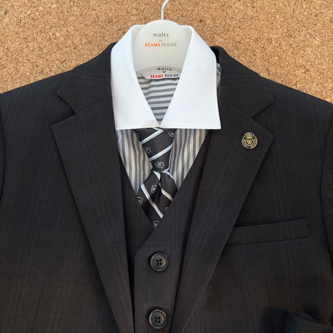 ビームス BEAMS フォーマルスーツ 黒 チェック 150cm 卒業式