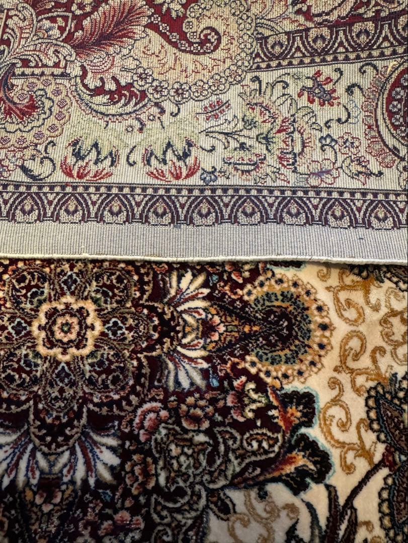 イラン製 ペルシャ絨毯 カシャーン 優雅な艶　高密度 クリーム×バーガンディ