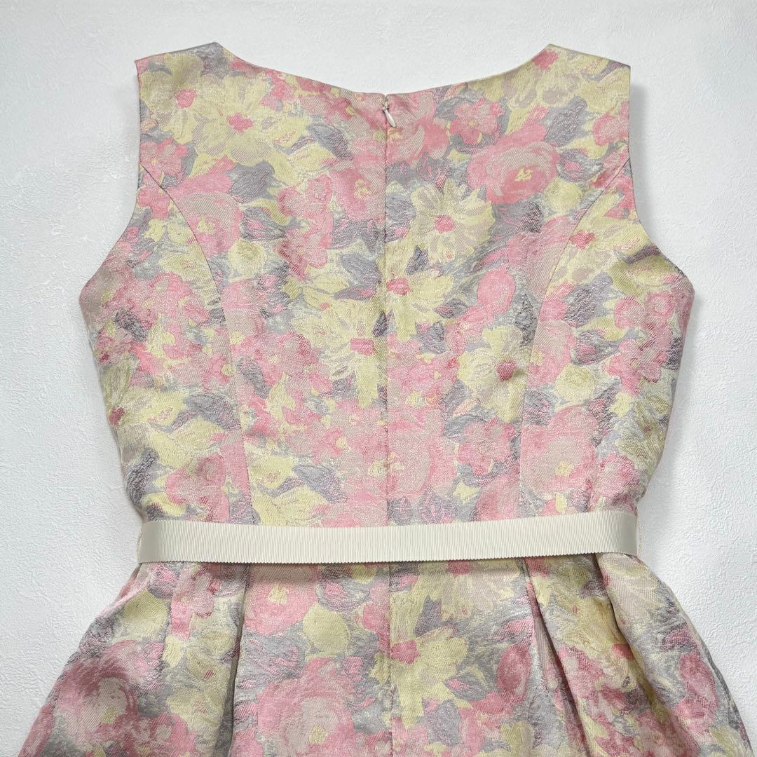 Super Beauty 花柄 ジャガード ドレス ワンピース ベルトリボン