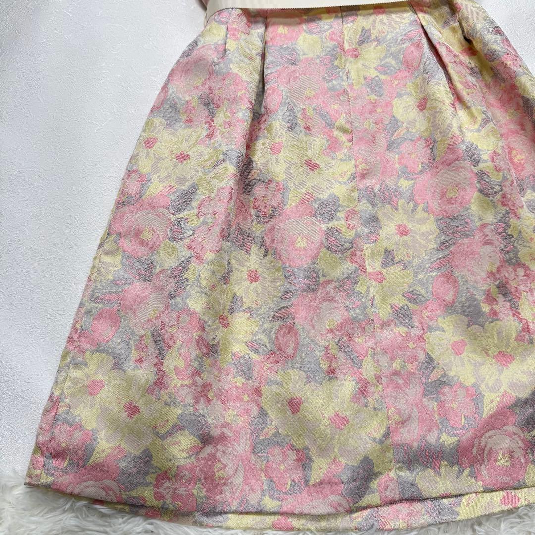 Super Beauty 花柄 ジャガード ドレス ワンピース ベルトリボン