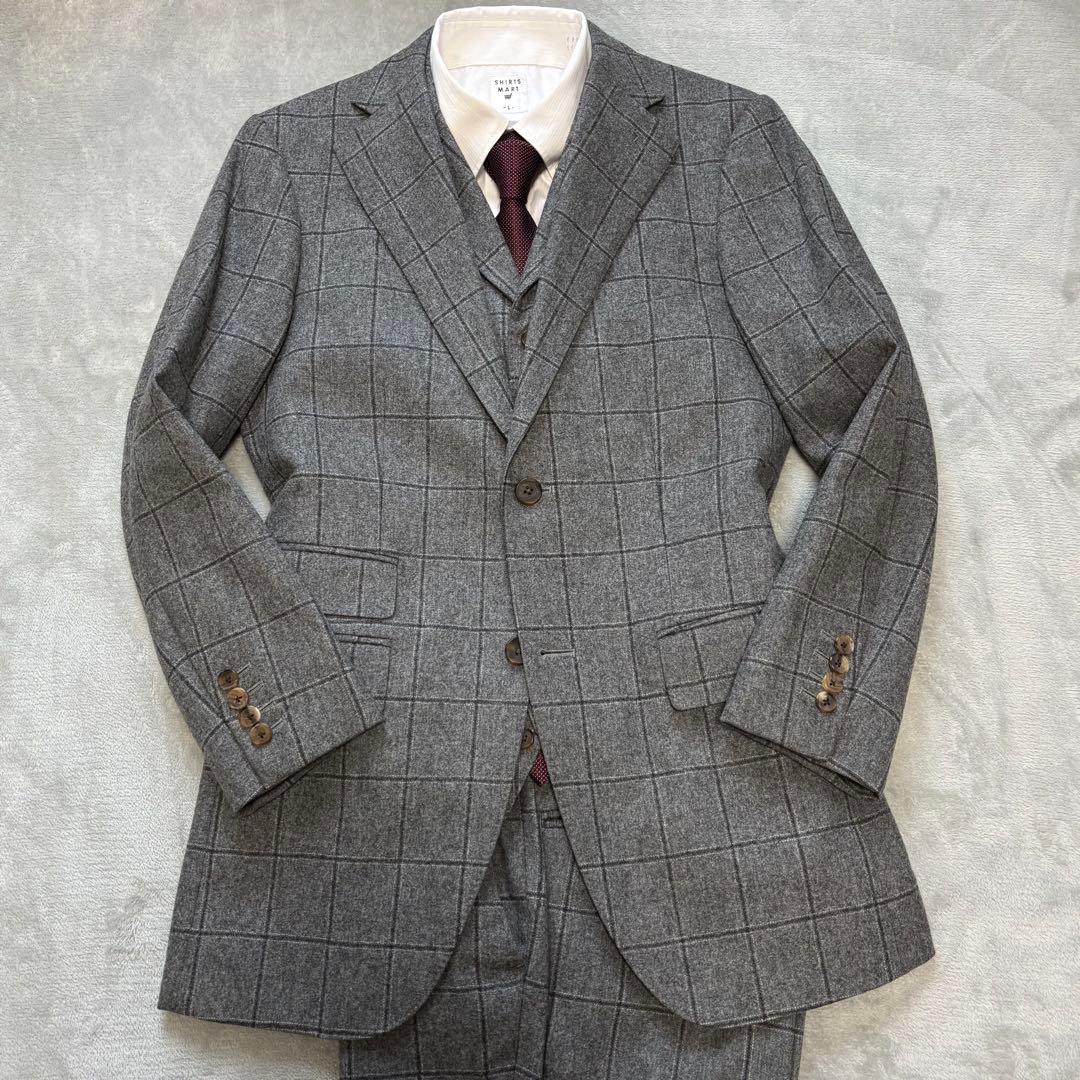 美品✨3ピース CANONICO セットアップスーツ ペンチェック 総裏 2B