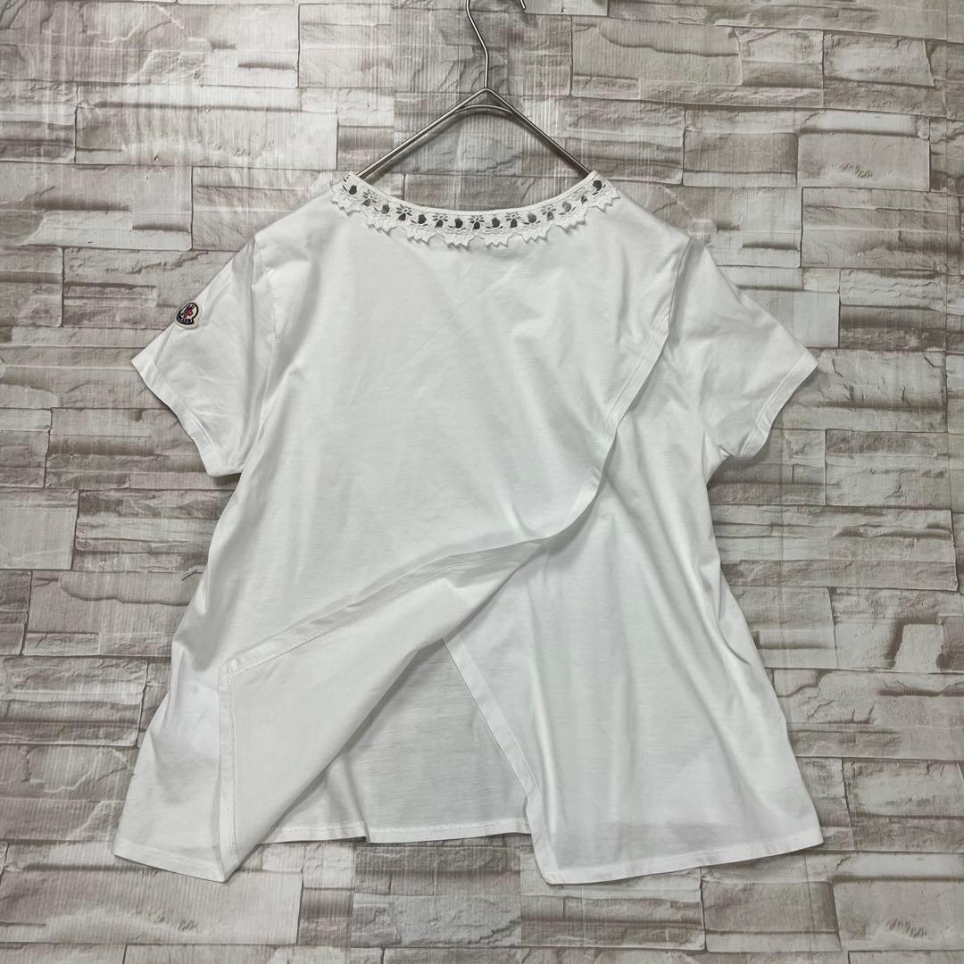 【美品】モンクレール★レース刺繍　ロゴワッペン　Tシャツ　Aライン　ホワイト　M
