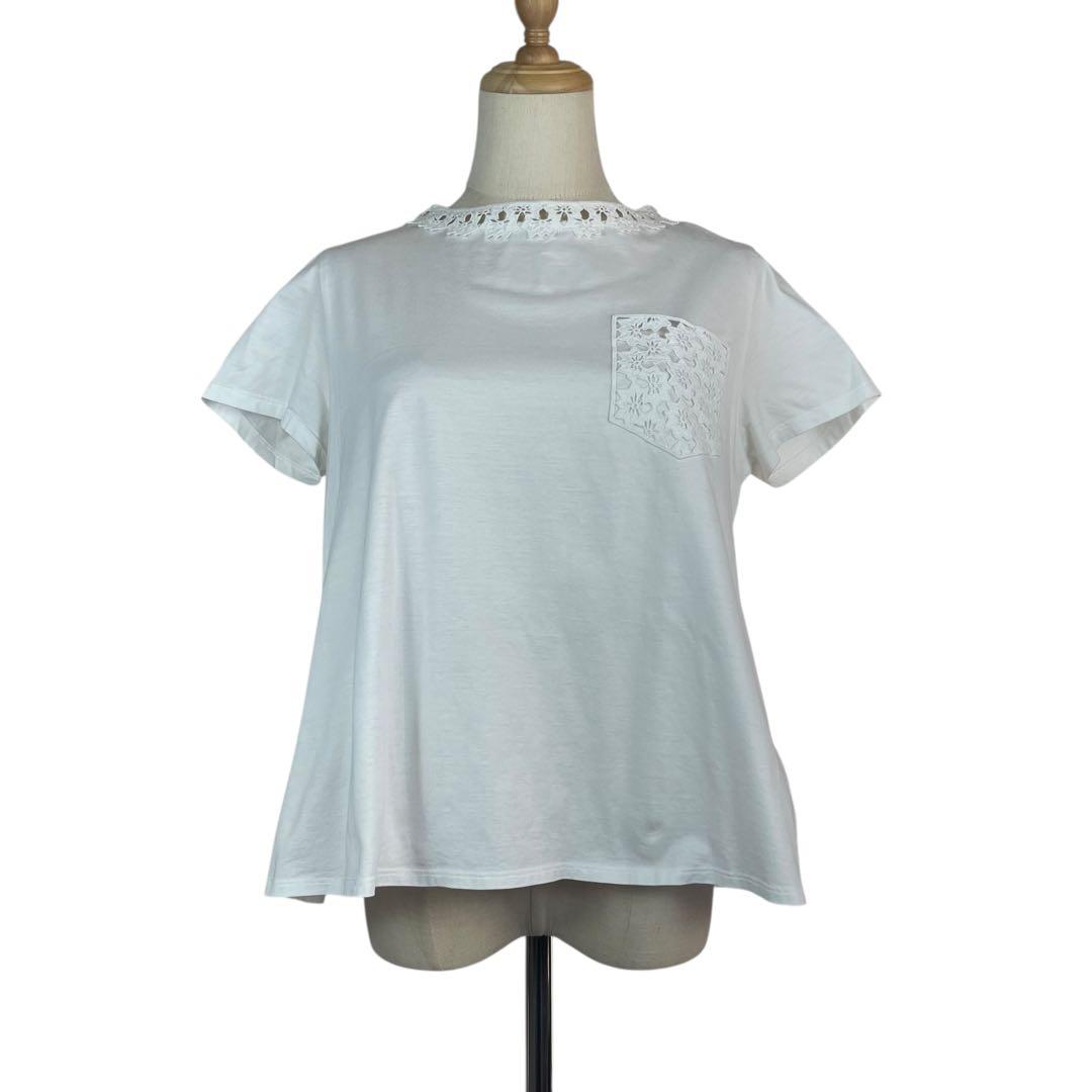 【美品】モンクレール★レース刺繍　ロゴワッペン　Tシャツ　Aライン　ホワイト　M