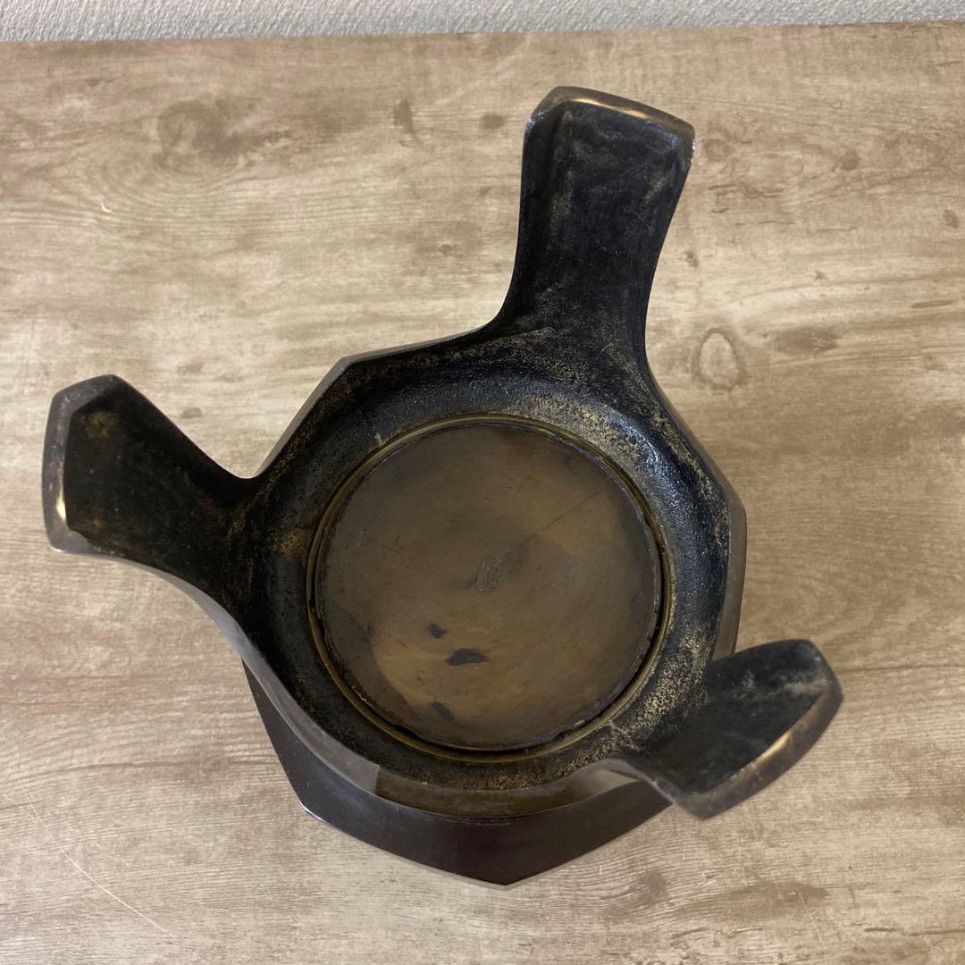 高岡銅器　薄端　中光　花器　茶道具　透かし彫り　ビンテージ〈検 池坊　華道いけ花