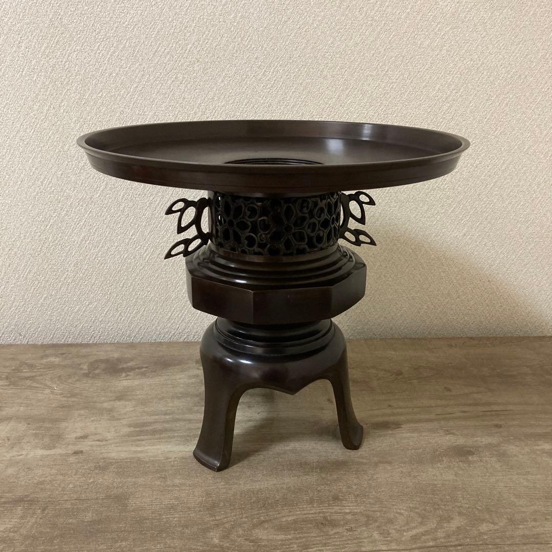 高岡銅器　薄端　中光　花器　茶道具　透かし彫り　ビンテージ〈検 池坊　華道いけ花