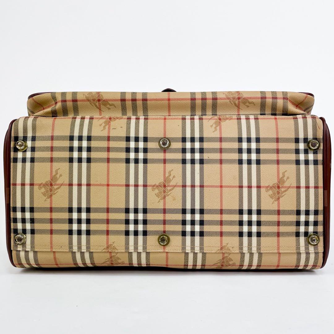 【超希少】バーバリー ボストンバッグ ノバチェック ホースロゴ PVC ベージュ