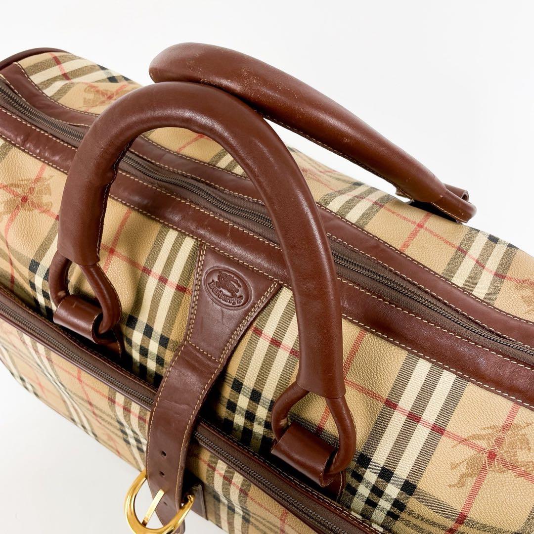 【超希少】バーバリー ボストンバッグ ノバチェック ホースロゴ PVC ベージュ