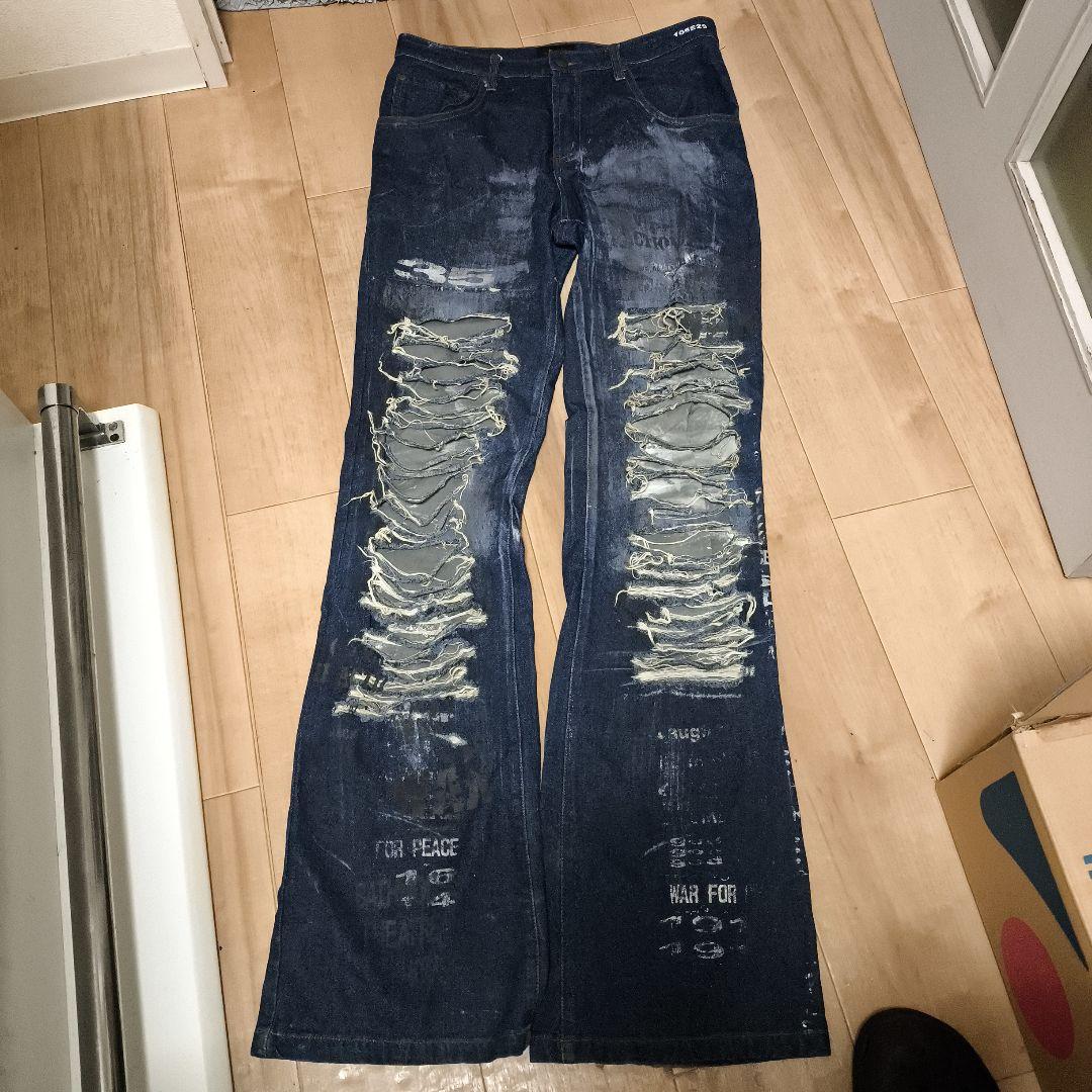 【希少】h.naoto HN+DIE ダメージ加工 フレアデニム Y2K パンク