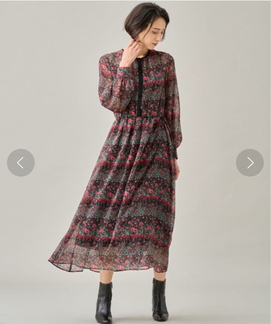 22AW定価6.8万　ANAYI アナイ　ティアードフラワープリント　ワンピース