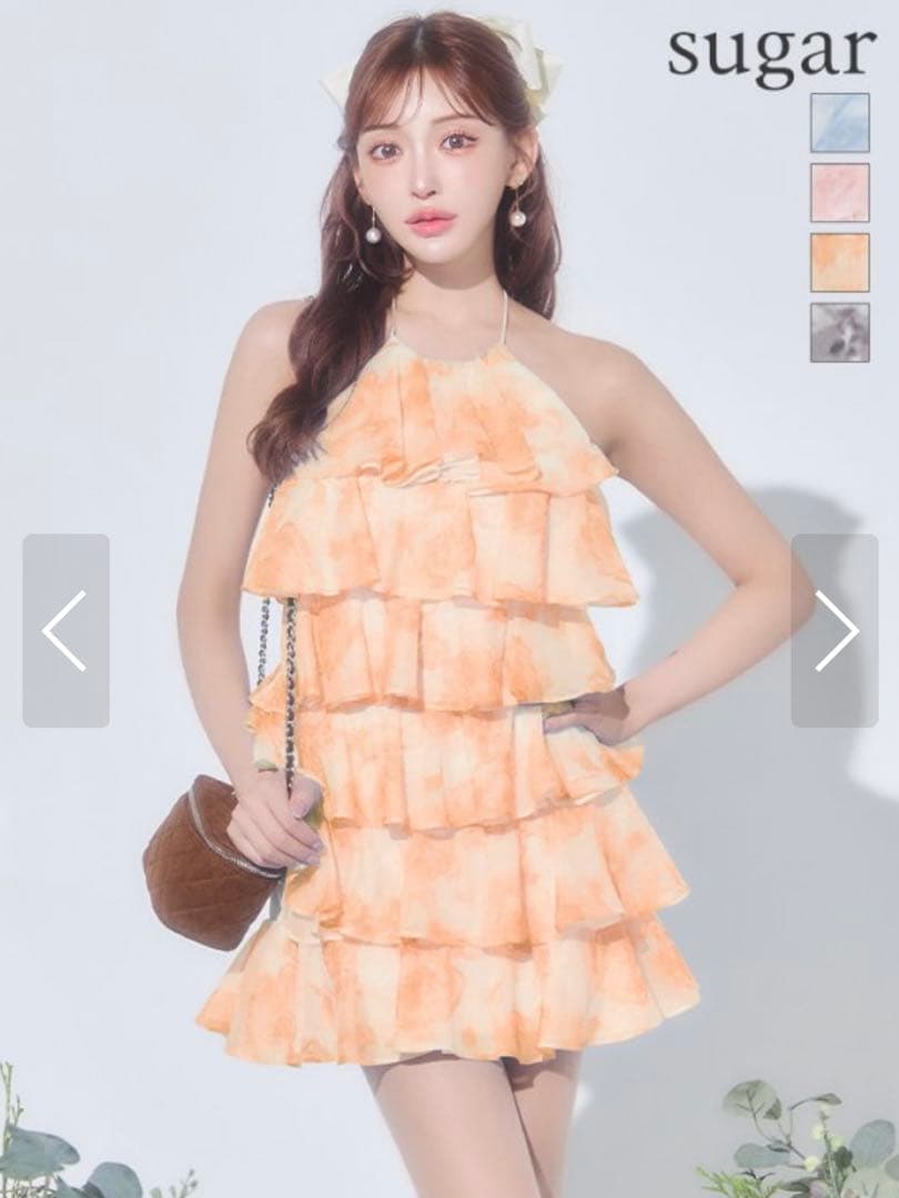 Sugar シアーローズ/ティアード/ワンピース/ミニドレス/キャバドレス