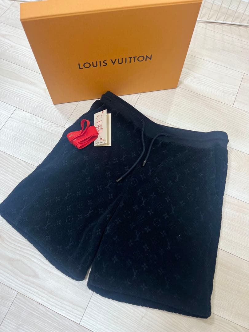 モノグラムフレンチテリーショーツ　パイル　ハーフパンツ　ブラック