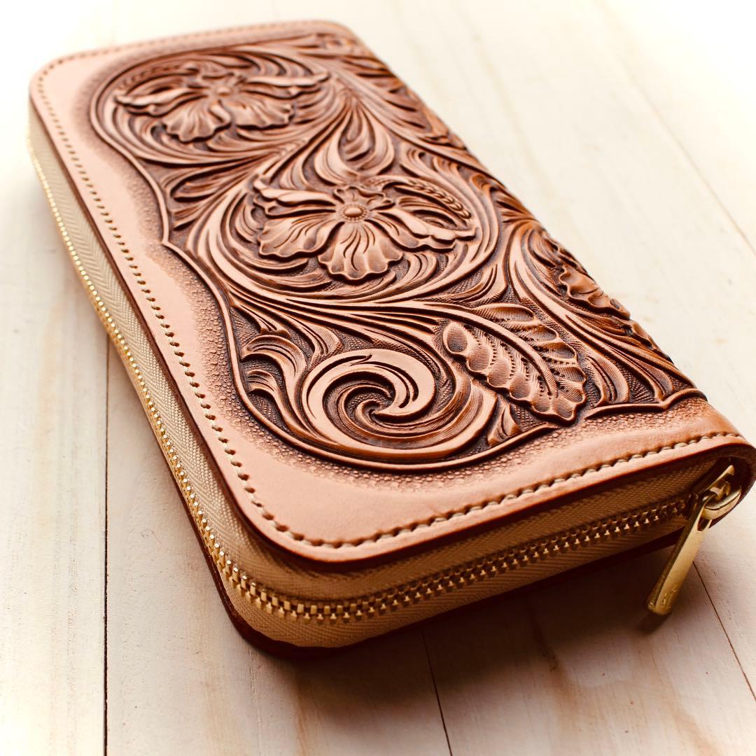 (依頼受付中)ラウンドファスナーウォレット 【カービング /ナチュラル】