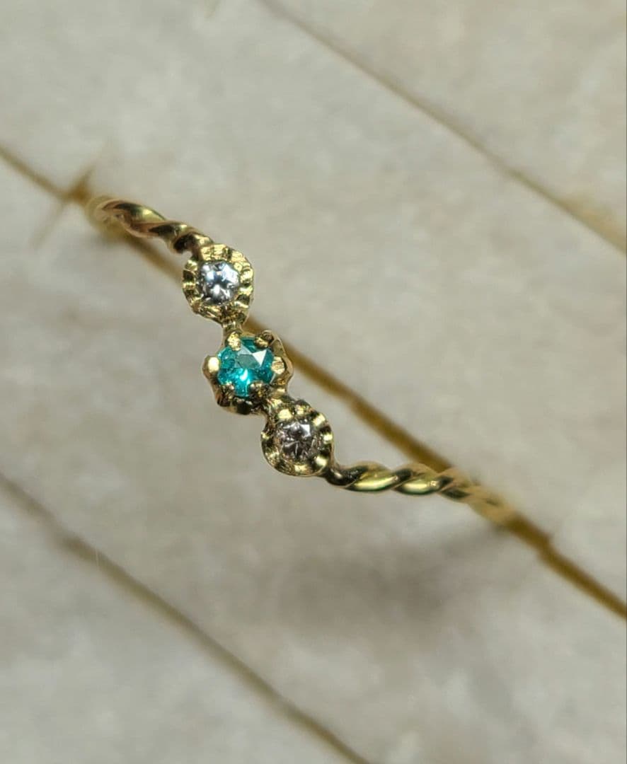 美しき煌めきの共演★バターリャパライバトルマリン&ピンクダイヤモンド18金★