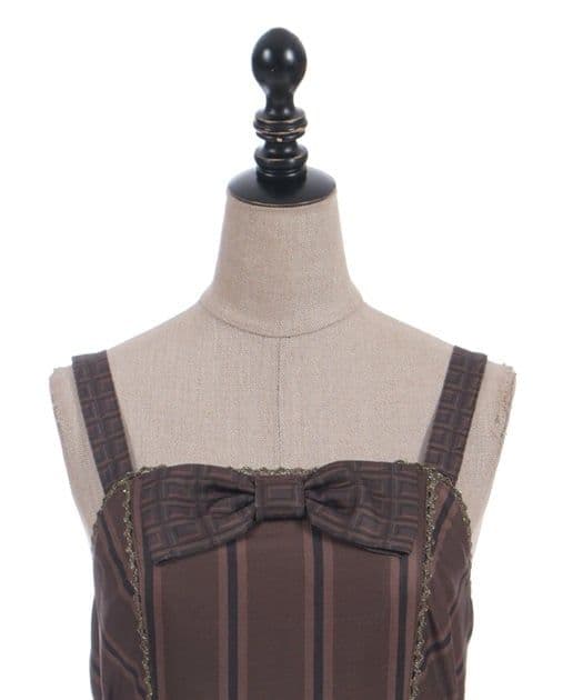 Chalmiere シャルミエール ボンボンショコラ柄ジャンパースカート 茶