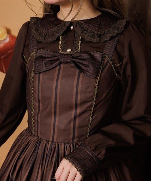 Chalmiere シャルミエール ボンボンショコラ柄ジャンパースカート 茶