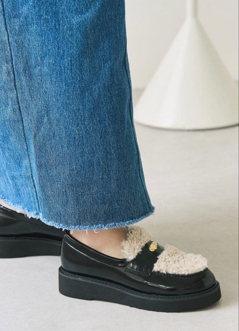 限定値下✨ルタロン　厚底ローファー　エナメル　ボア　黒