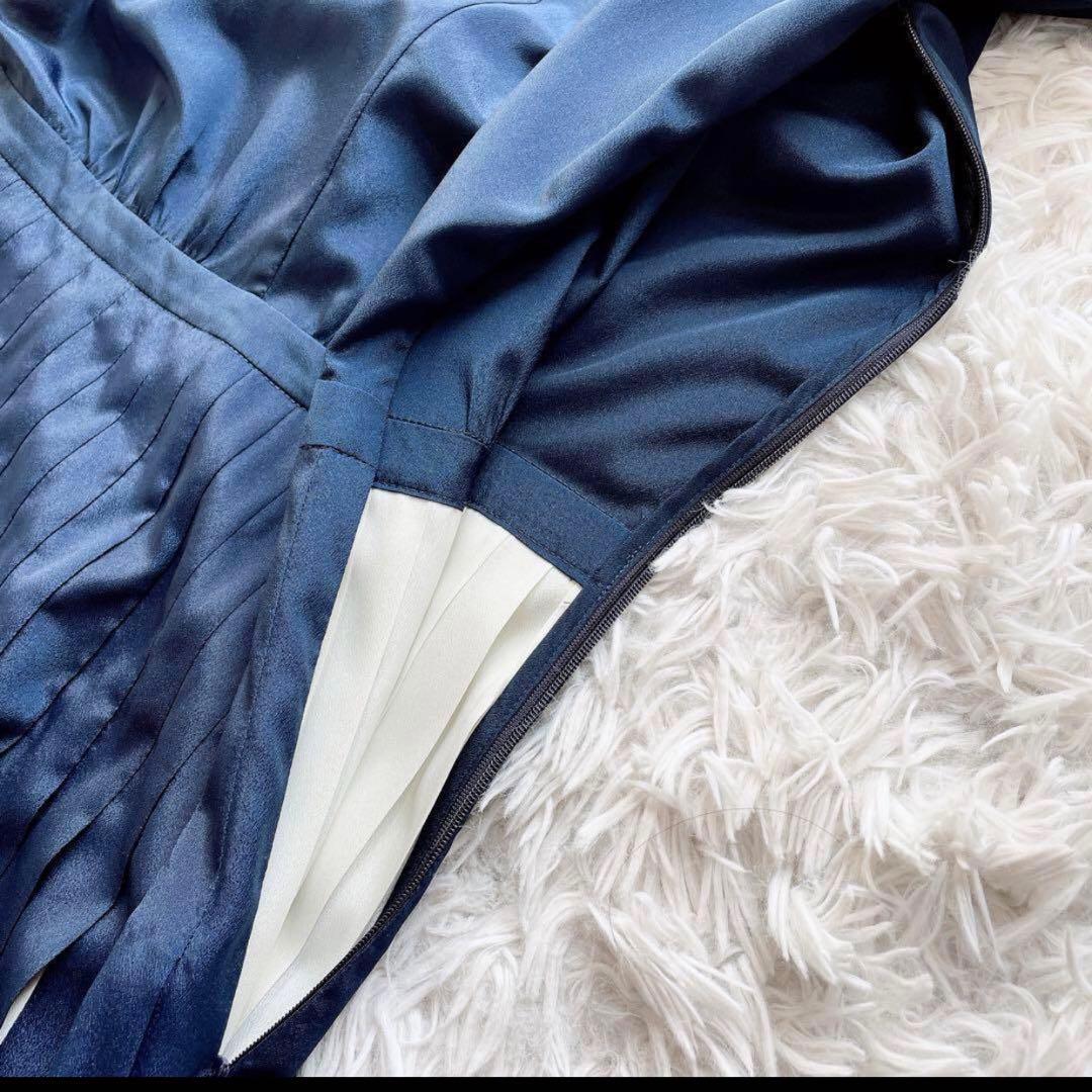 MAXMARA　ひざ丈ワンピースプリーツネイビー42大きいサイズ