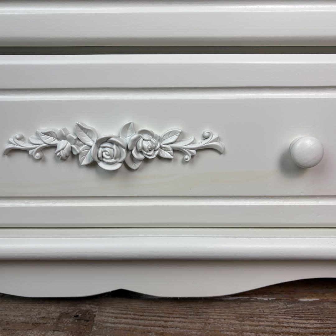 訳あり品！【99】フレンチ調ホワイトチェスト三段四つ引き木製収納家具姫系タンス