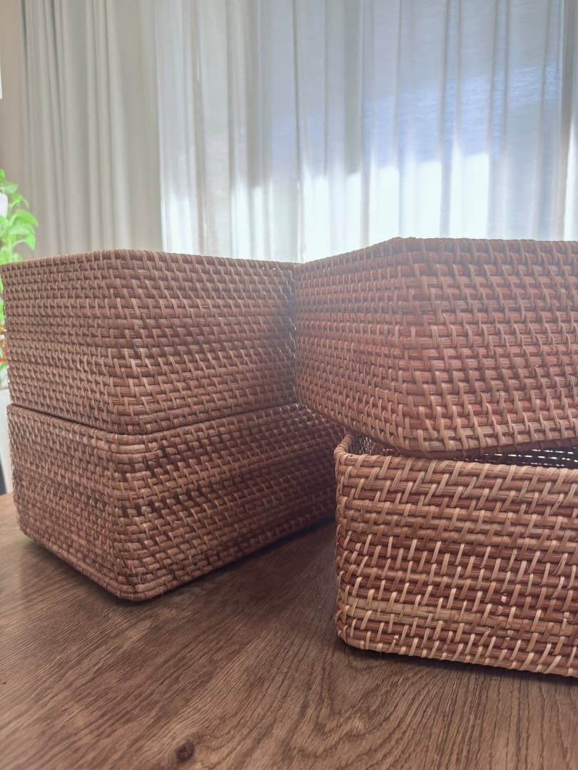 無印良品 重なるラタン長方形バスケット・中　４個セット