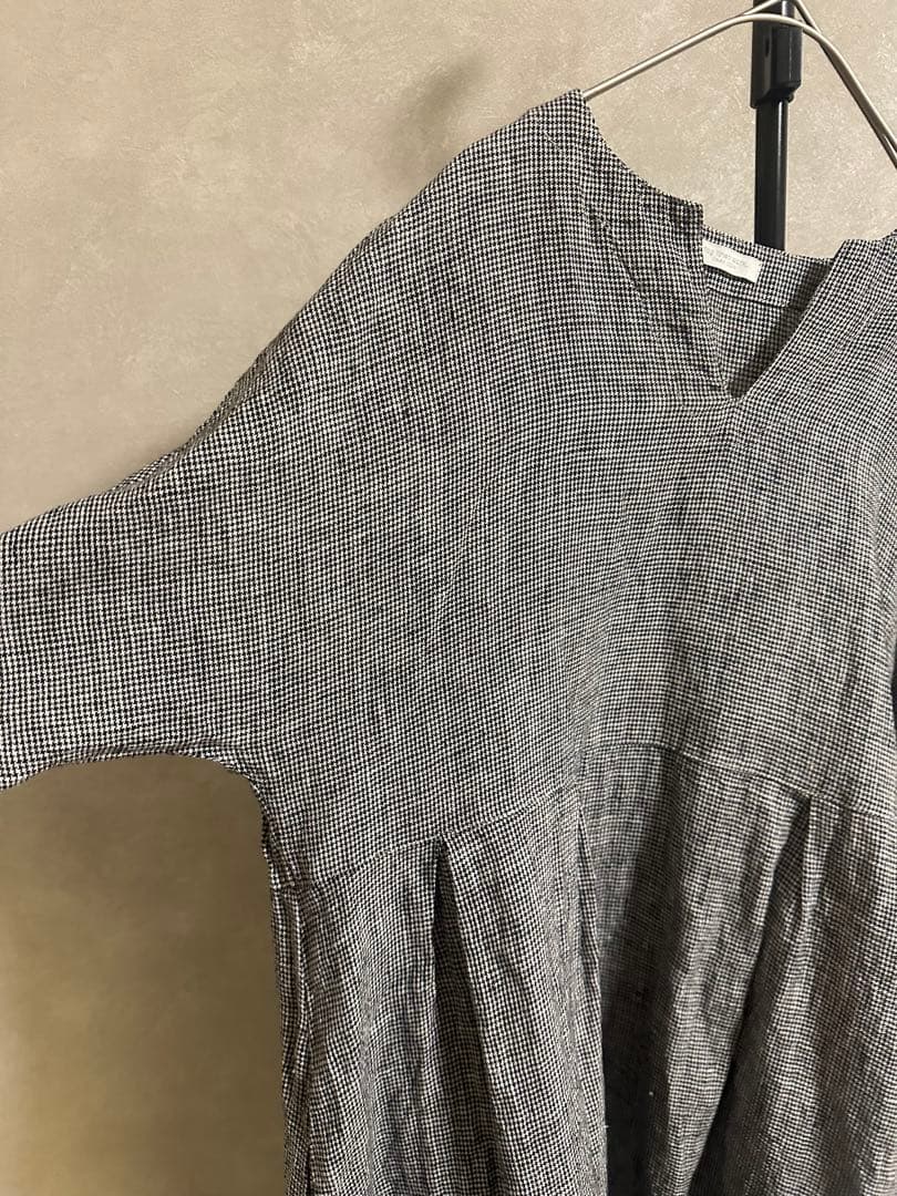 美品 fog linen work リネン千鳥ロングワンピース