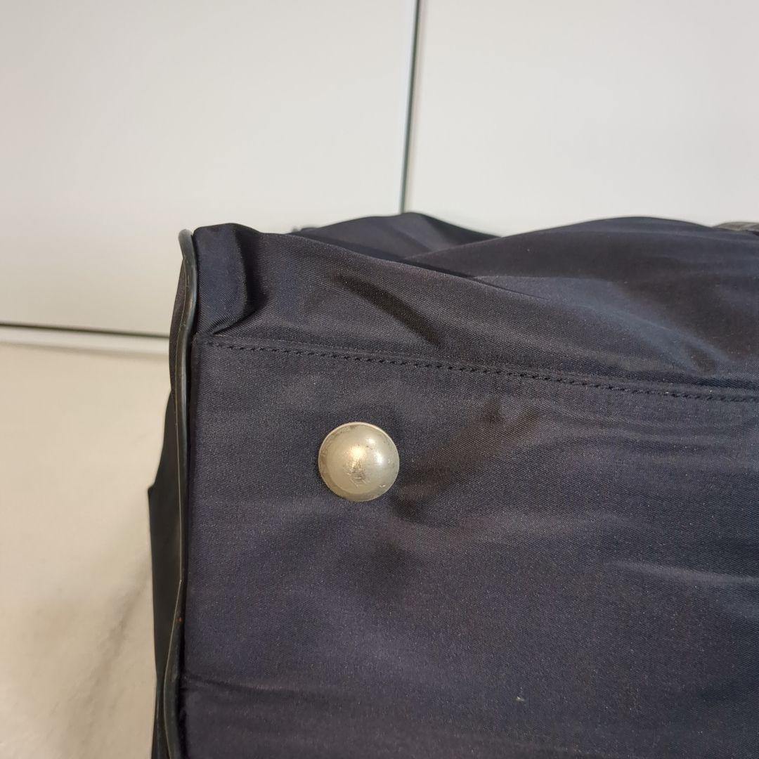 プラダ ボストンバッグ 三角ロゴ 希少色 ネイビー レザーハンドル 大容量