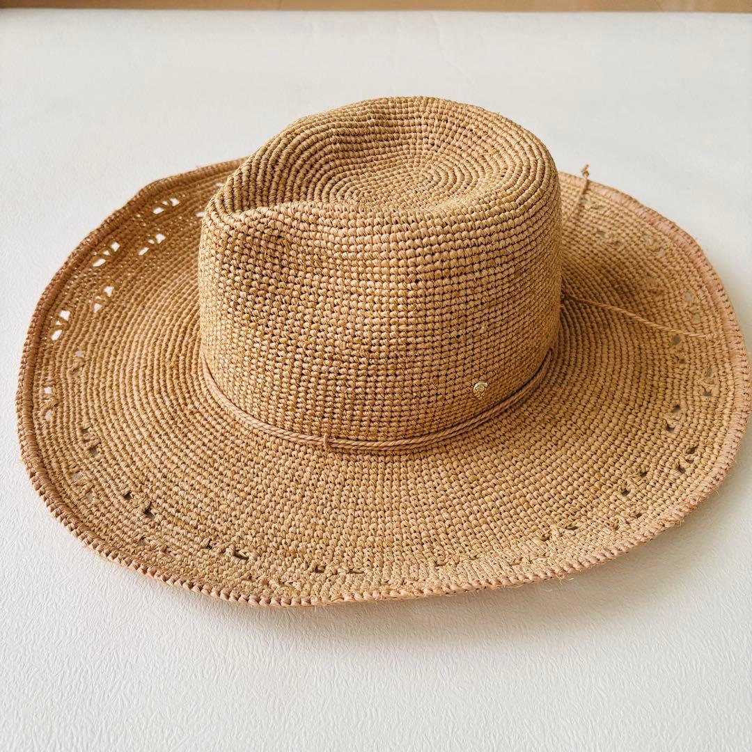ヘレンカミンスキー 麦わら帽子 ラフィアハット つば広 ベージュ 夏 紫外線対策