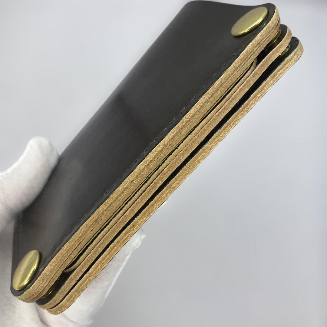 値下【無骨x上質 お札折らず収納】 丘染ブラック 手染ミドルトラッカーウォレット