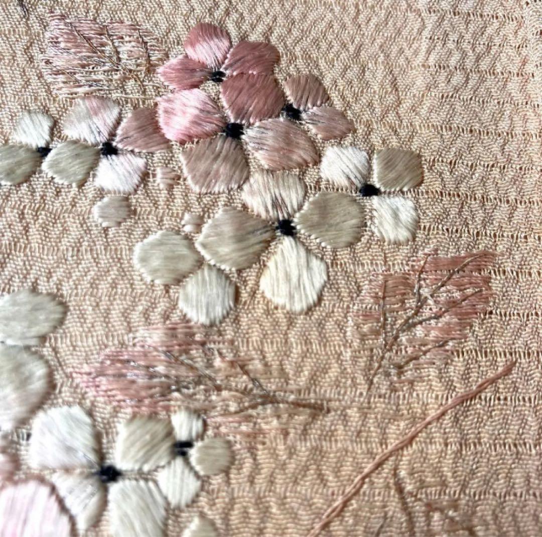 アンティーク夏の半衿 日本刺繍 紫陽花に舞う黒アゲハが素敵な絽縮緬の半衿