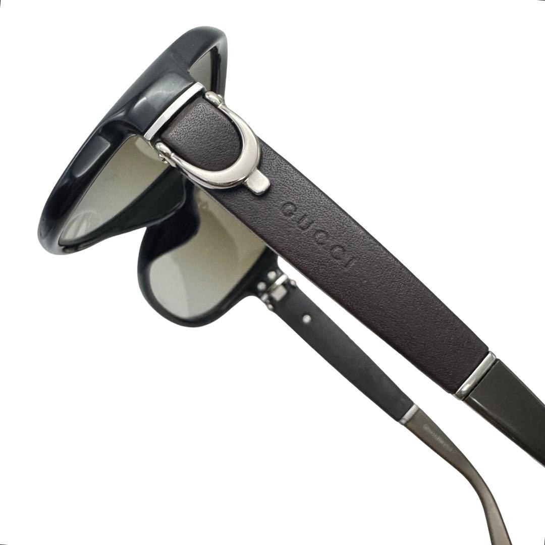 GUCCI グッチ サングラス ブラウン 銀 樹脂×レザー レディース メンズ