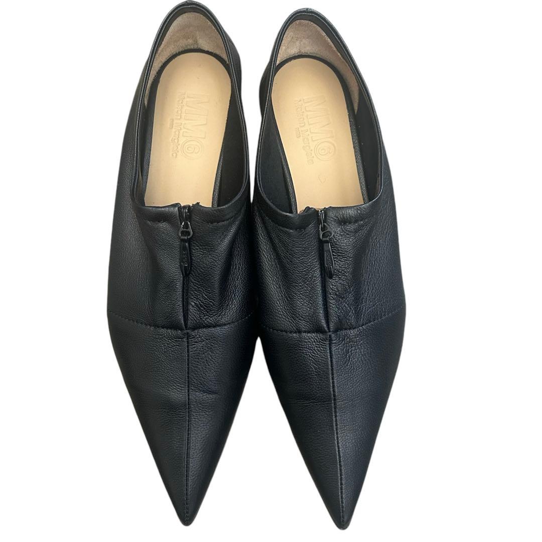 MM6 エムエムシックス　ジップレザーフラット シューズ　ブラック