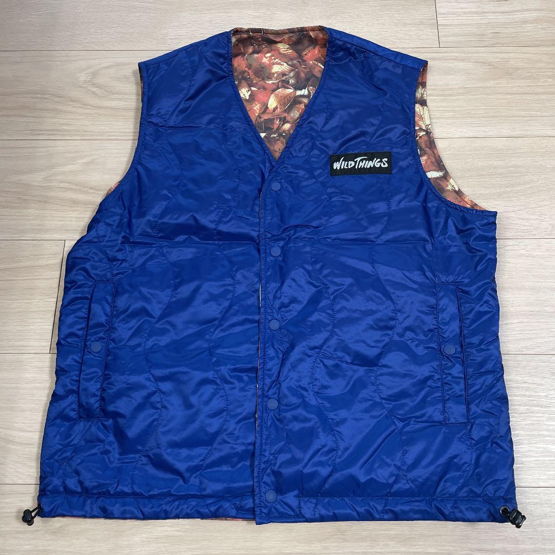 WILD THINGS リバーシブルベスト　枯れ葉柄×ブルー　別注レアベスト