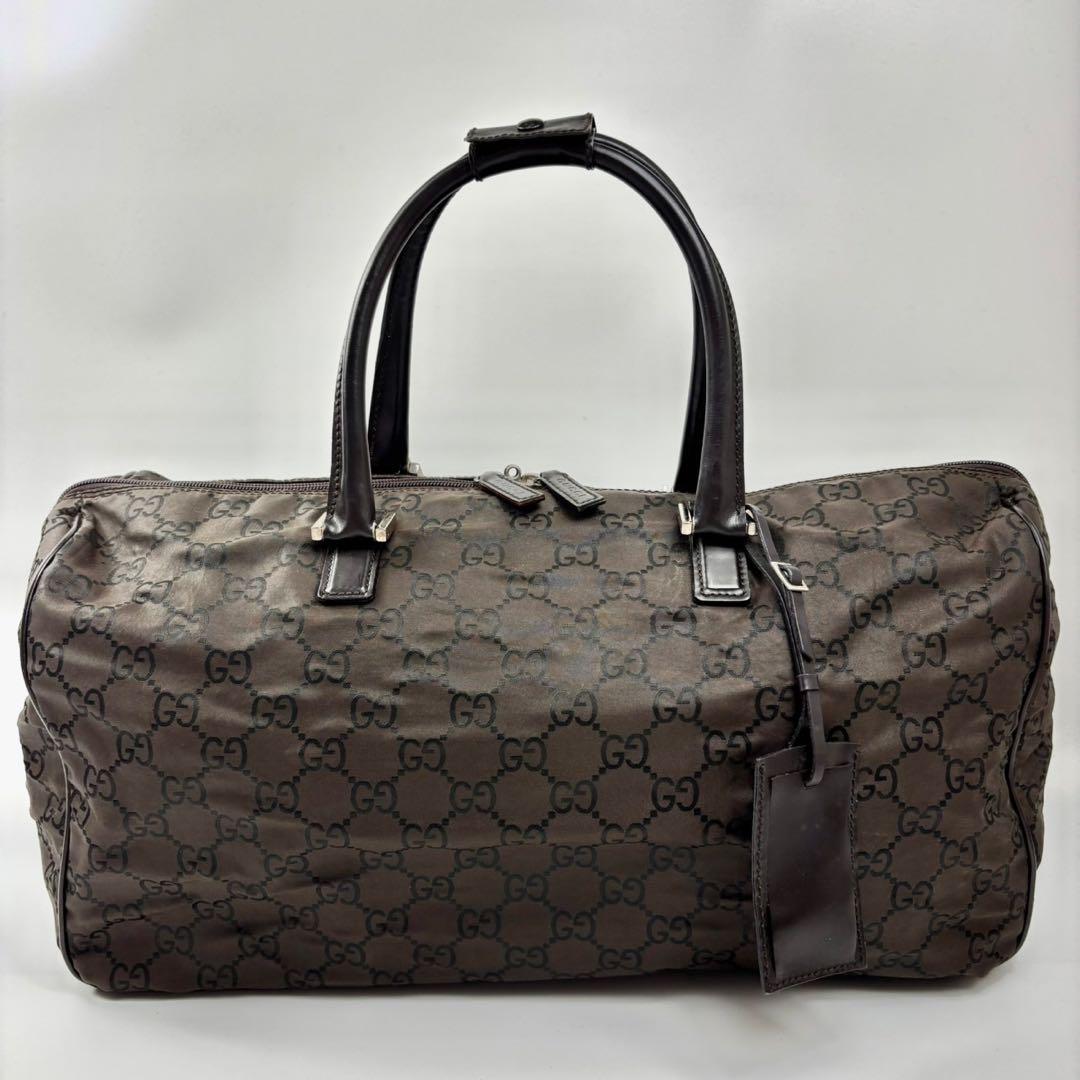 専用GUCCI グッチ　GG柄　ナイロン　ボストンバッグ　ブラウン　レザー　茶