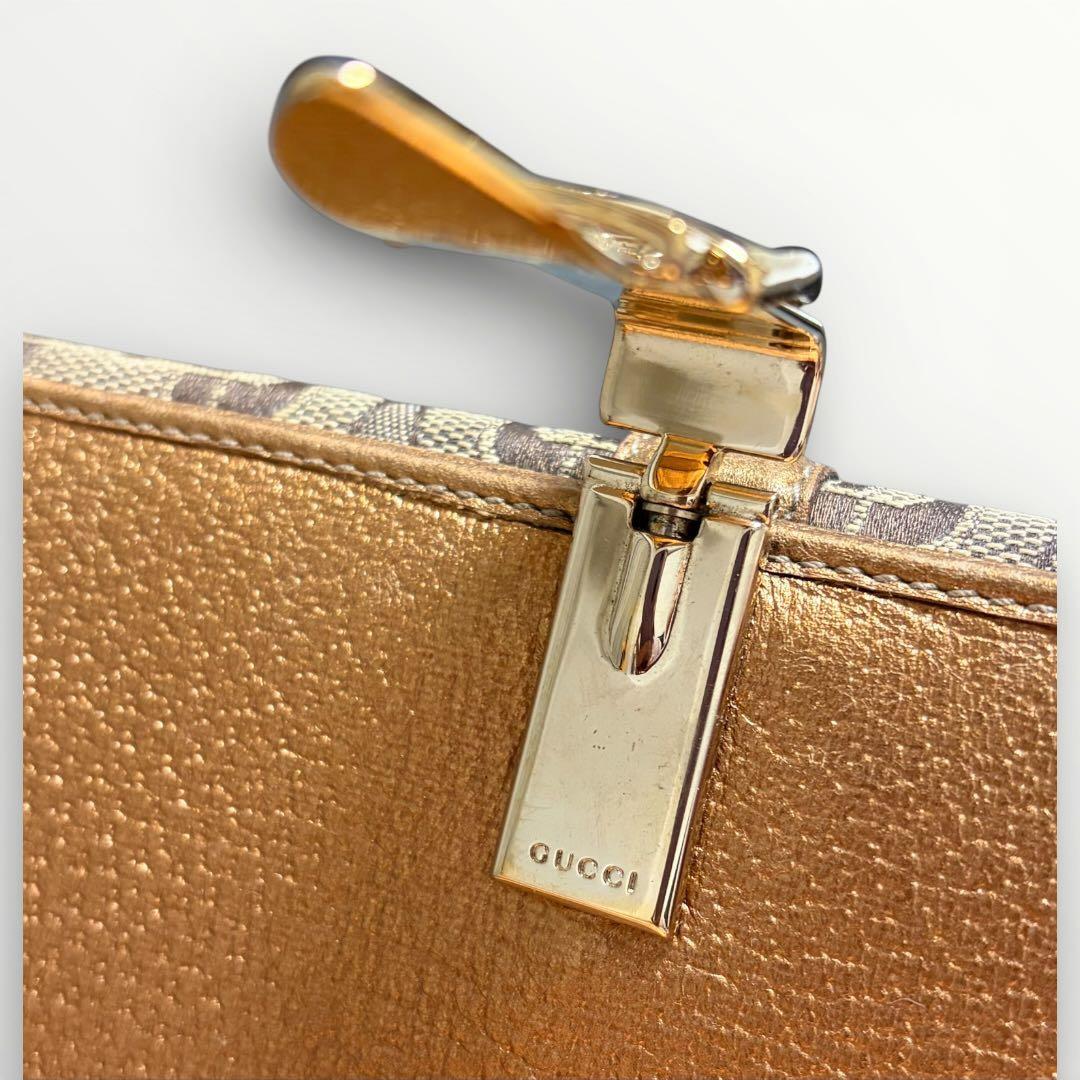 GUCCI グッチ 長財布 ホースビット ブラウン キャンバス ゴールドベルト