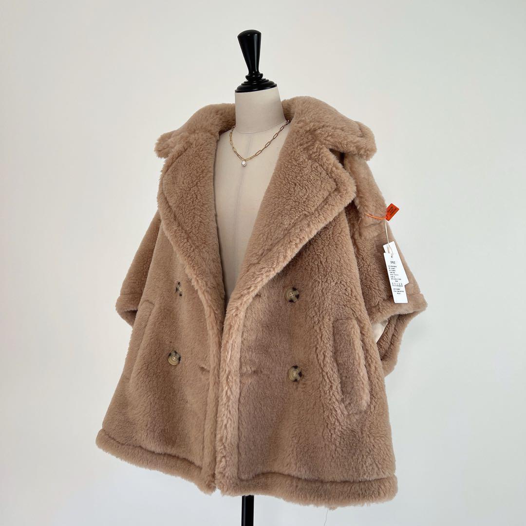 新品未使用 ベアテーラードポンチョアルパカ素材 ミルクティーベージュ
