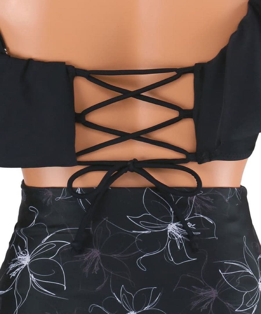 半額未使用三愛水着San-ai楽盛り水着フリル黒ワイヤービキニ9M花柄ブラック