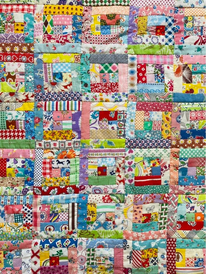 パッチワークキルト　フィードサックのログキャビンキルト